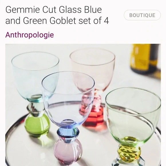 Anthropologie Green and Gold crystal Wine Glass - Picture 2 of 7